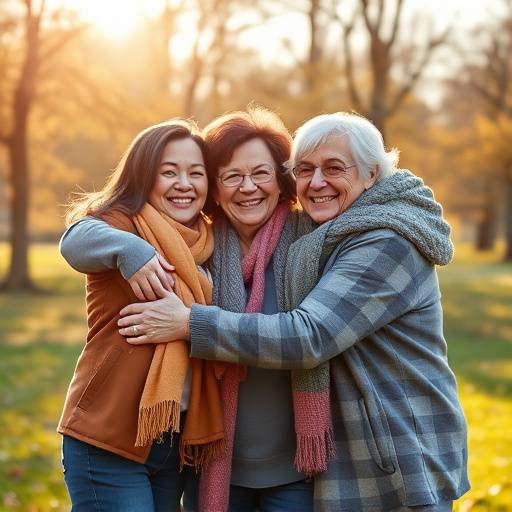 Een warme, lachende familie die elkaar omhelst in een zonnige parkomgeving.